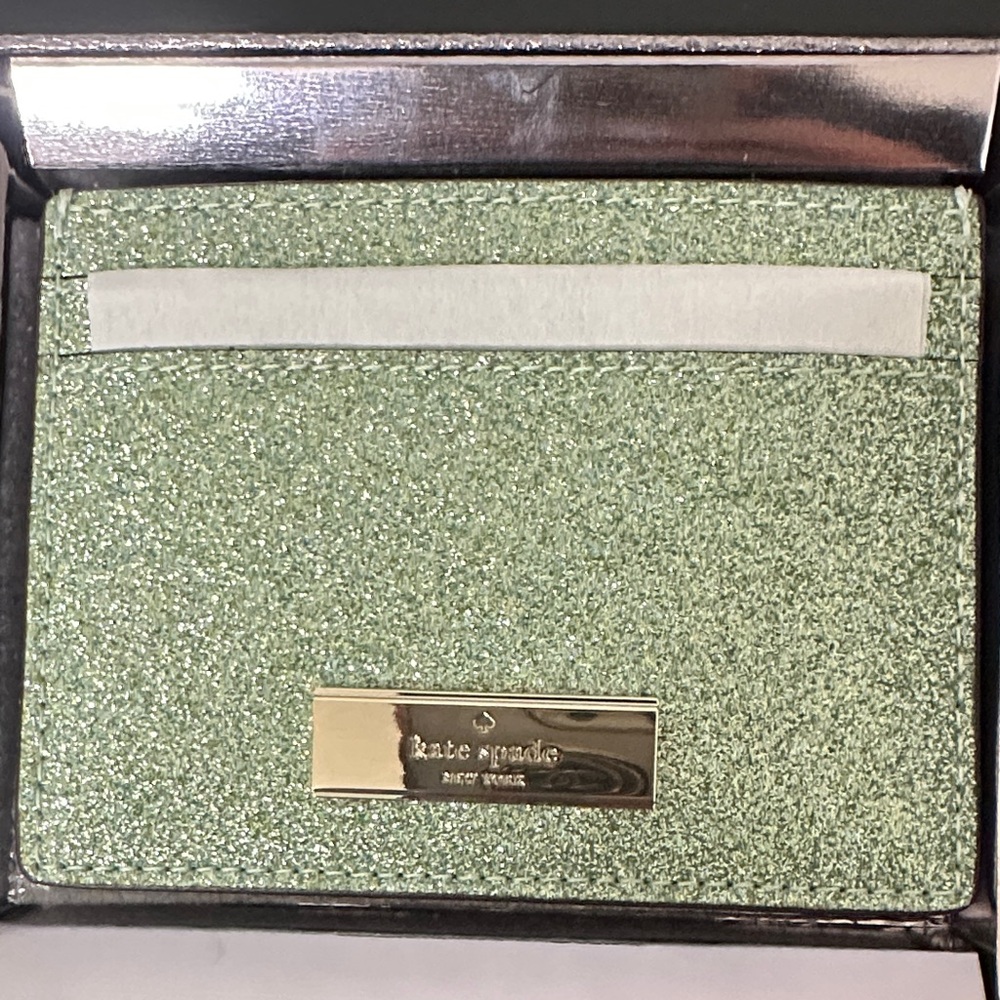 Kate Spade NWT Mint Glitter Card Holder In Box